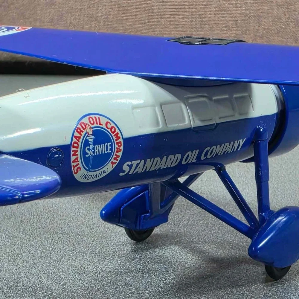 Standard Oil Diecast Airplane Stanolind Gasoline A-02 Blue White Excellent